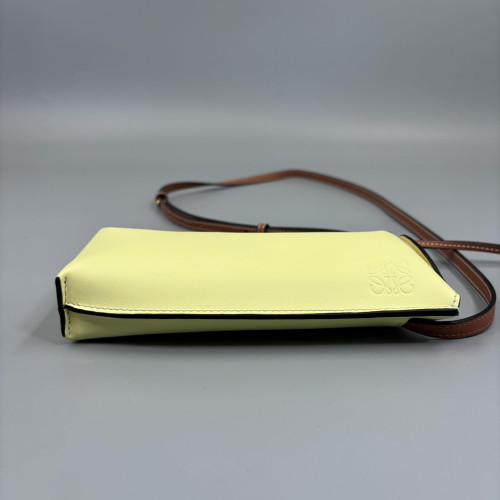 Loewe Phone Holder Calfskin Yellow Brown