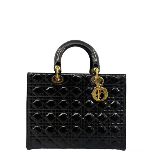 Dior Large Lady Dior Patent Calfskin Black