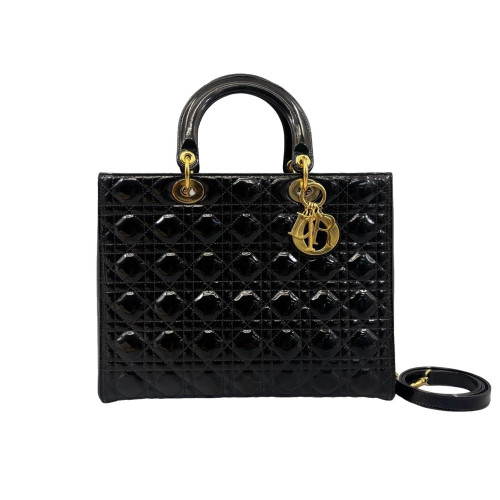 Dior Large Lady Dior Patent Calfskin Black