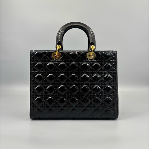 Dior Large Lady Dior Patent Calfskin Black