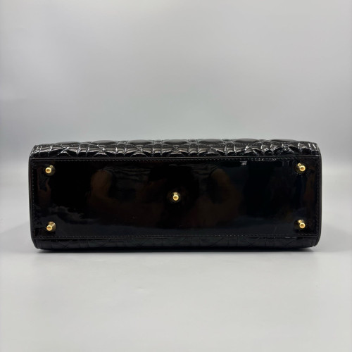 Dior Large Lady Dior Patent Calfskin Black