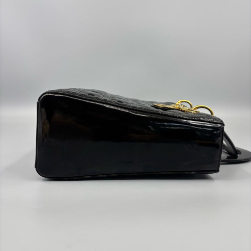 Dior Large Lady Dior Patent Calfskin Black