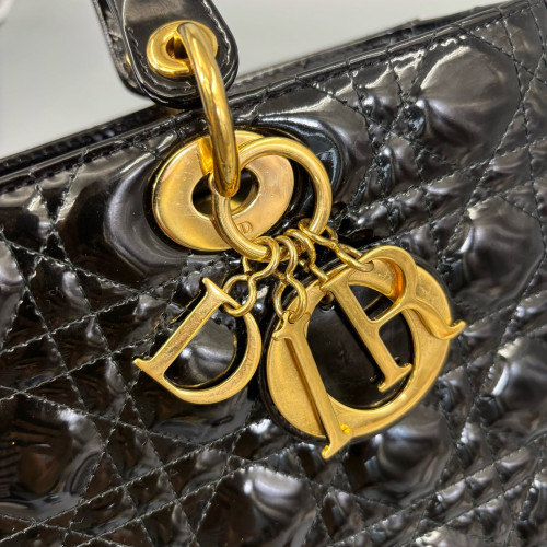 Dior Large Lady Dior Patent Calfskin Black