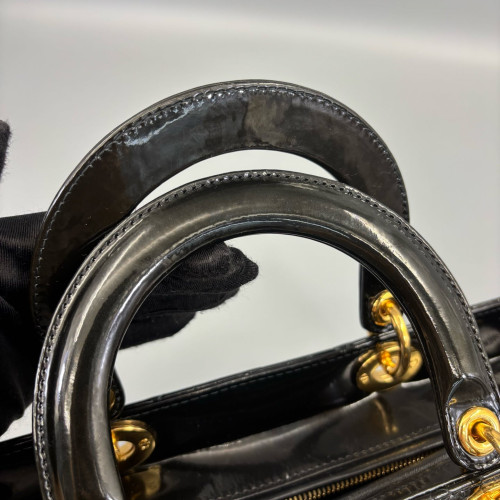 Dior Large Lady Dior Patent Calfskin Black