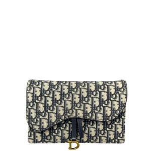 Dior Medium Saddle Chain Pouch Oblique Navy Beige Black
