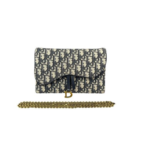 Dior Medium Saddle Chain Pouch Oblique Navy Beige Black Dior Medium Saddle Chain Pouch Oblique Navy Beige Black