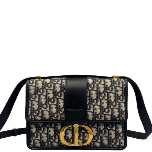 Dior 30 Montaigne Flap Bag Oblique Black Beige Navy