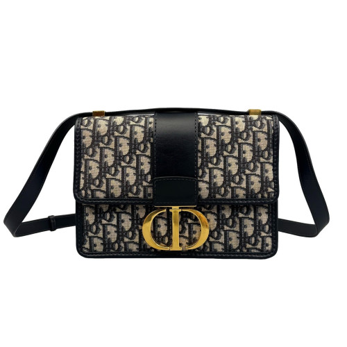 Dior 30 Montaigne Flap Bag Oblique Black Beige Navy