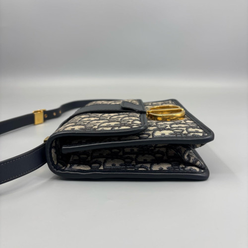 Dior 30 Montaigne Flap Bag Oblique Black Beige Navy