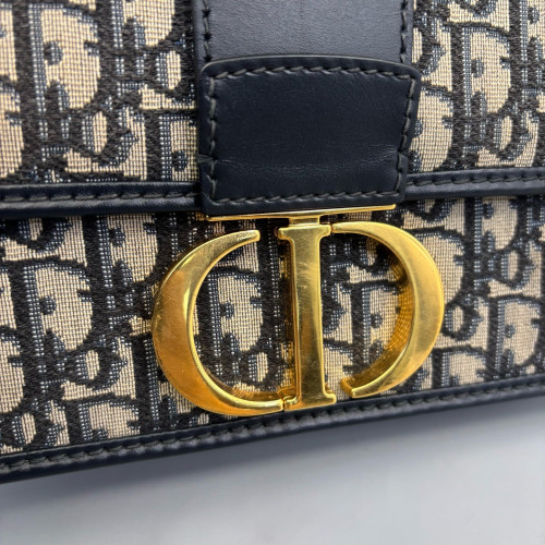 Dior 30 Montaigne Flap Bag Oblique Black Beige Navy