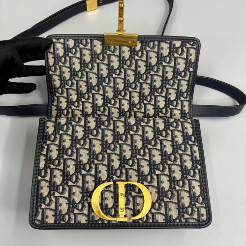 Dior 30 Montaigne Flap Bag Oblique Black Beige Navy