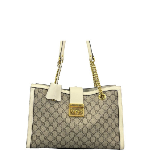 Gucci Medium Padlock Tote GG Supreme Monogram White Brown