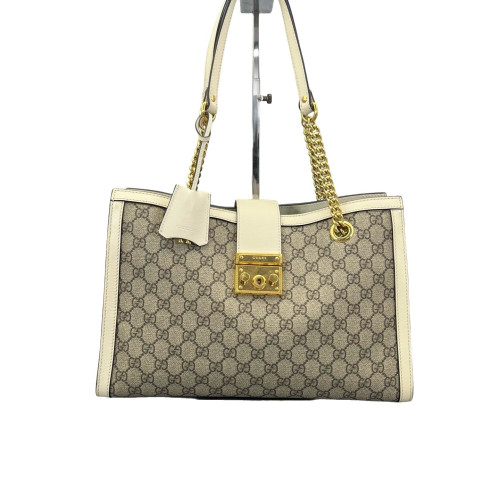Gucci Medium Padlock Tote GG Supreme Monogram White Brown