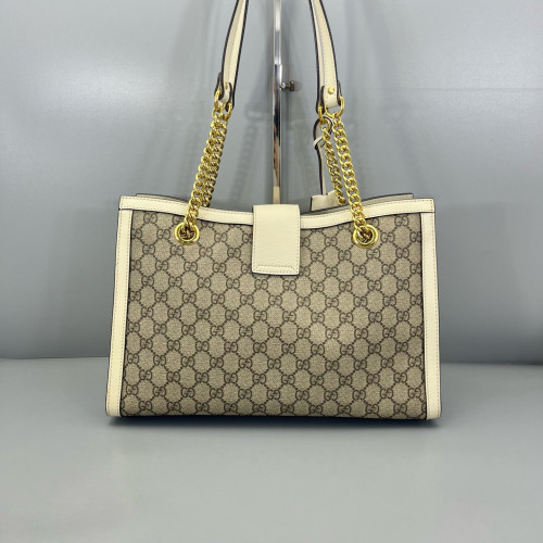 Gucci Medium Padlock Tote GG Supreme Monogram White Brown