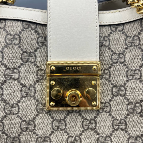 Gucci Medium Padlock Tote GG Supreme Monogram White Brown