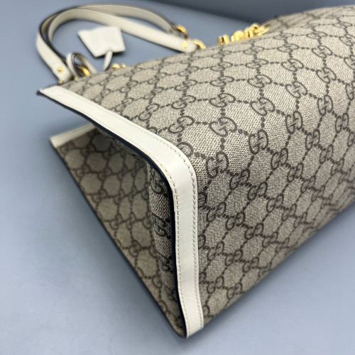 Gucci Medium Padlock Tote GG Supreme Monogram White Brown