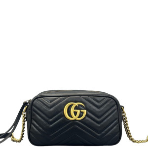 Gucci Matelasse Small GG Marmont Chain Shoulder Bag Calfskin Black