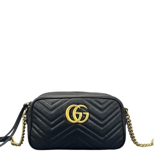 Gucci Matelasse Small GG Marmont Chain Shoulder Bag Calfskin Black Gucci Matelasse Small GG Marmont Chain Shoulder Bag Calfskin Black