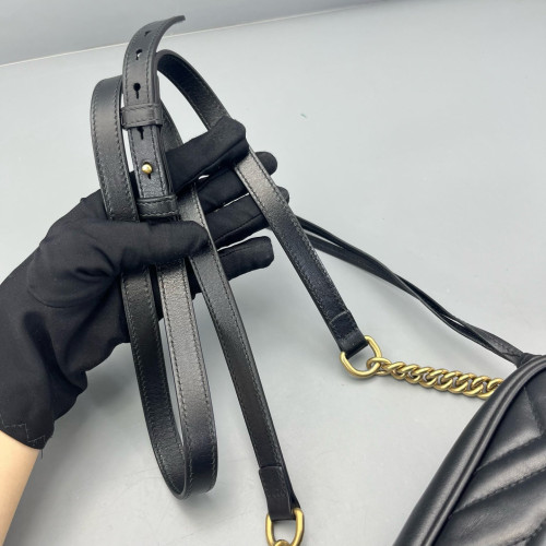 Gucci Matelasse Small GG Marmont Chain Shoulder Bag Calfskin Black Gucci Matelasse Small GG Marmont Chain Shoulder Bag Calfskin Black