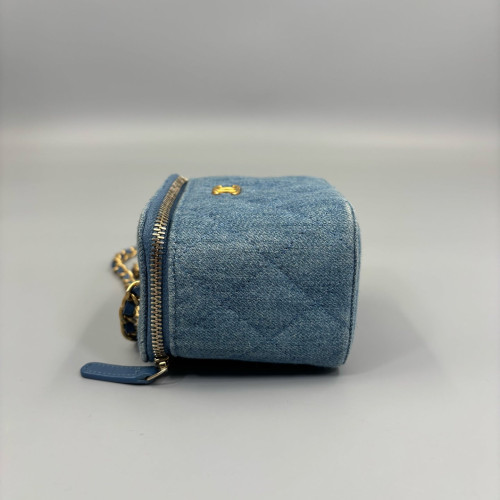 Chanel Quilted Pearl Crush Mini Vanity Case Denim Blue