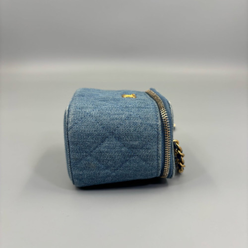 Chanel Quilted Pearl Crush Mini Vanity Case Denim Blue