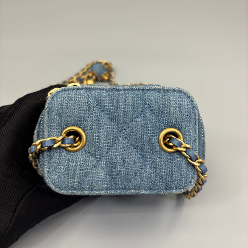 Chanel Quilted Pearl Crush Mini Vanity Case Denim Blue