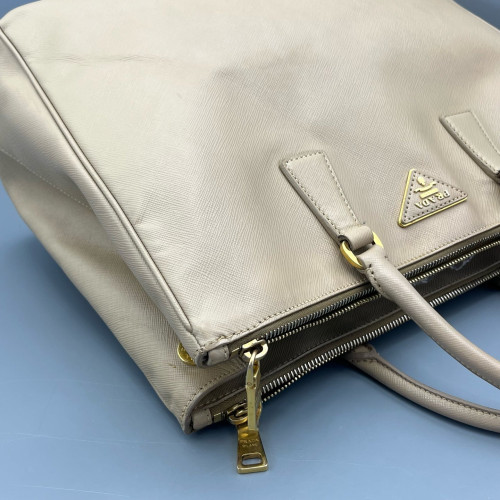 Prada Large Galleria Double Zip Tote Saffiano Calfskin Natural Tan