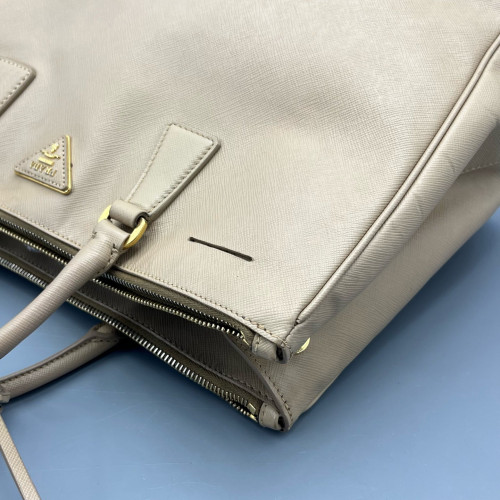 Prada Large Galleria Double Zip Tote Saffiano Calfskin Natural Tan