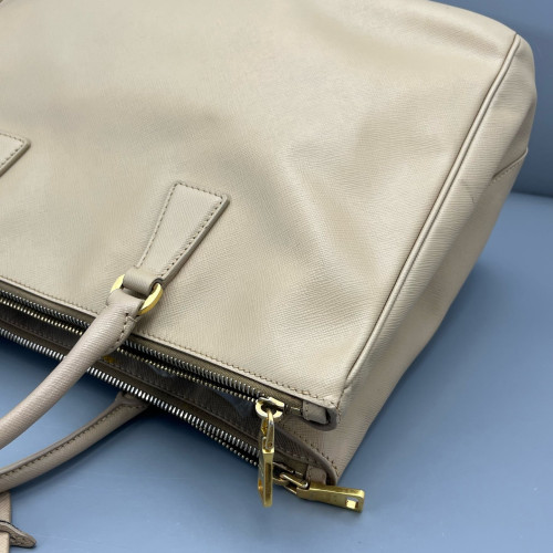 Prada Large Galleria Double Zip Tote Saffiano Calfskin Natural Tan