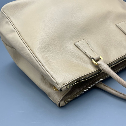 Prada Large Galleria Double Zip Tote Saffiano Calfskin Natural Tan