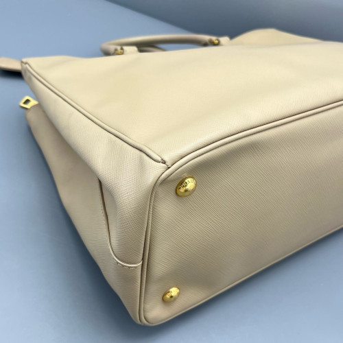 Prada Large Galleria Double Zip Tote Saffiano Calfskin Natural Tan