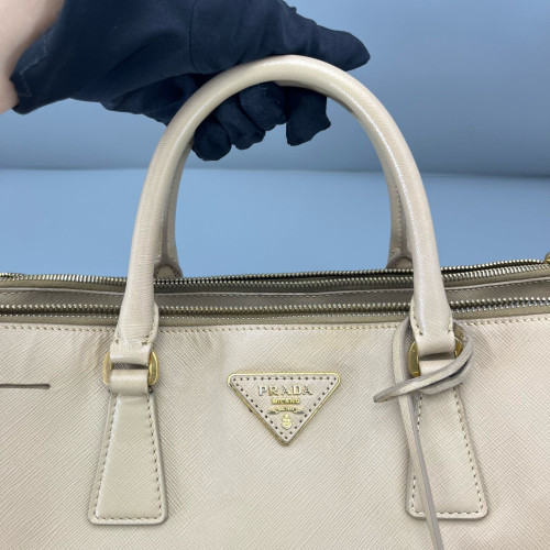 Prada Large Galleria Double Zip Tote Saffiano Calfskin Natural Tan
