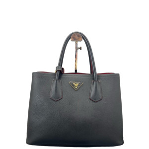 Prada Medium Double Bag Saffiano Calfskin Black Red