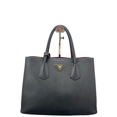 Prada Medium Double Bag Saffiano Calfskin Black Red