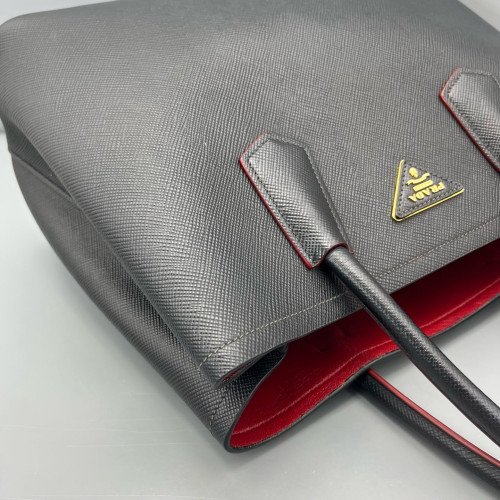 Prada Medium Double Bag Saffiano Calfskin Black Red