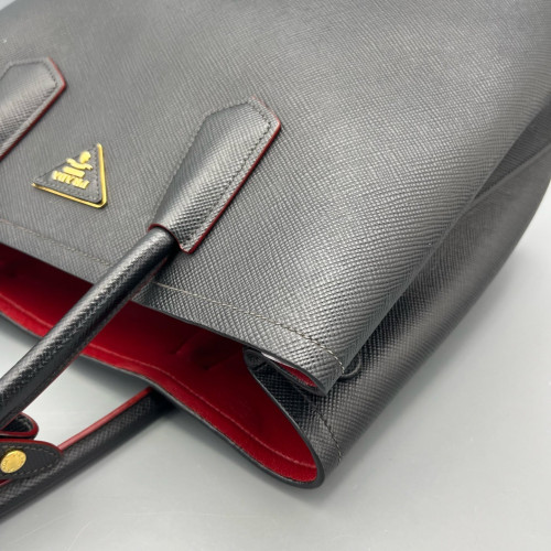 Prada Medium Double Bag Saffiano Calfskin Black Red