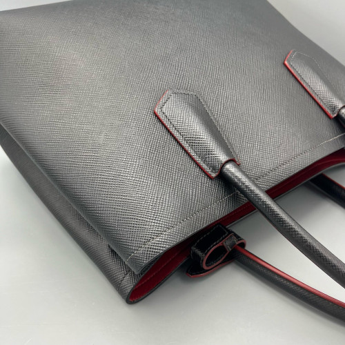 Prada Medium Double Bag Saffiano Calfskin Black Red