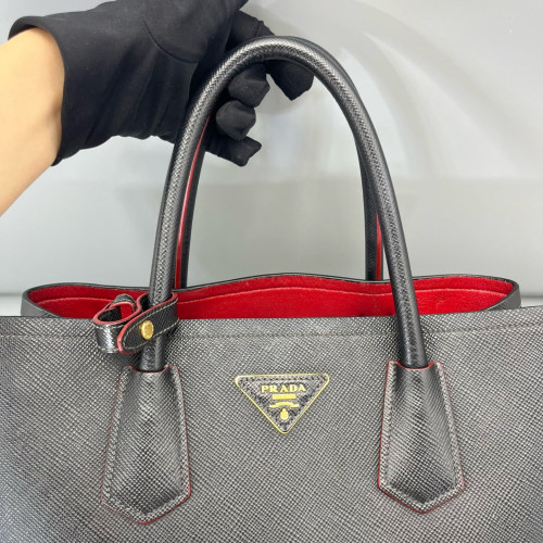 Prada Medium Double Bag Saffiano Calfskin Black Red