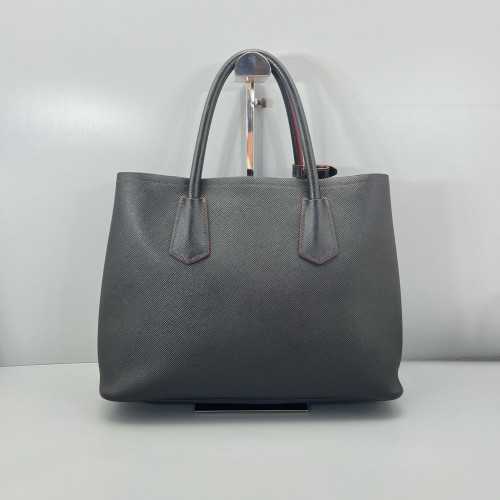 Prada Medium Double Bag Saffiano Calfskin Black Red