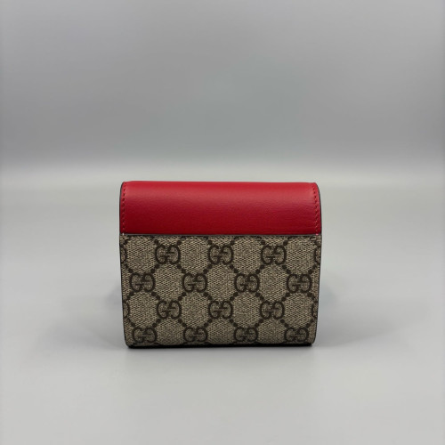 Gucci Padlock Compact French Flap Wallet GG Supreme Monogram Calfskin Red Beige Brown Gucci Padlock Compact French Flap Wallet GG Supreme Monogram Calfskin Red Beige Brown