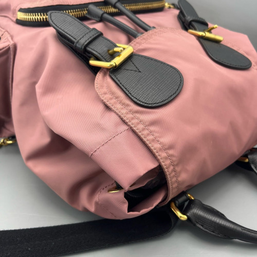 Burberry Medium Rucksack Backpack Nylon Calfskin Pink Black