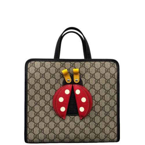 Gucci Children's Printed Tote Bag GG Supreme Monogram Calfskin Brown Black Red