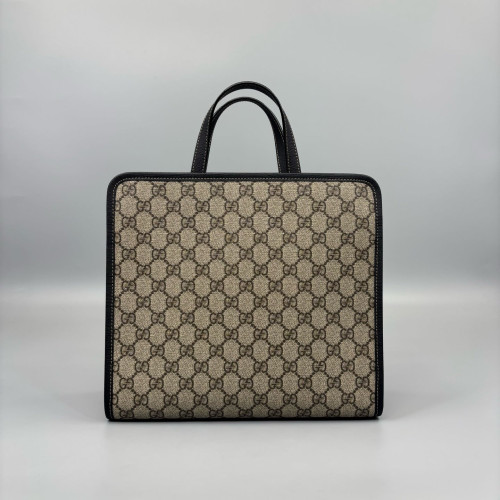 Gucci Children's Printed Tote Bag GG Supreme Monogram Calfskin Brown Black Red