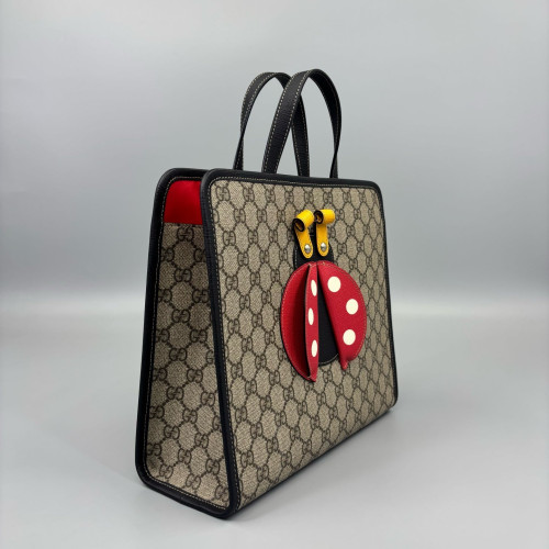 Gucci Children's Printed Tote Bag GG Supreme Monogram Calfskin Brown Black Red