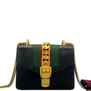Gucci Web Mini Sylvie Shoulder Bag Calfskin Black Green Red