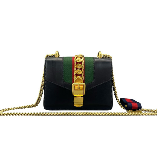 Gucci Web Mini Sylvie Shoulder Bag Calfskin Black Green Red