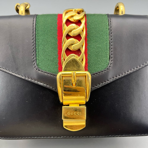 Gucci Web Mini Sylvie Shoulder Bag Calfskin Black Green Red