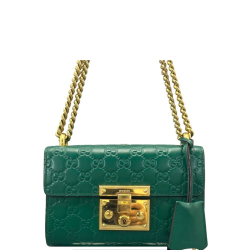 Gucci Small Padlock Shoulder Bag Guccissima Green