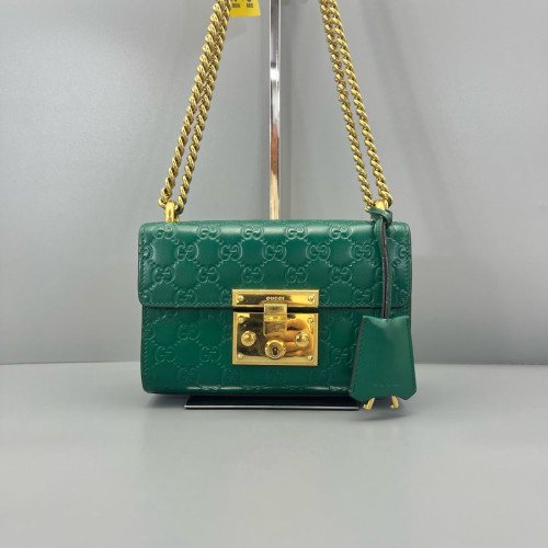 Gucci Small Padlock Shoulder Bag Guccissima Green