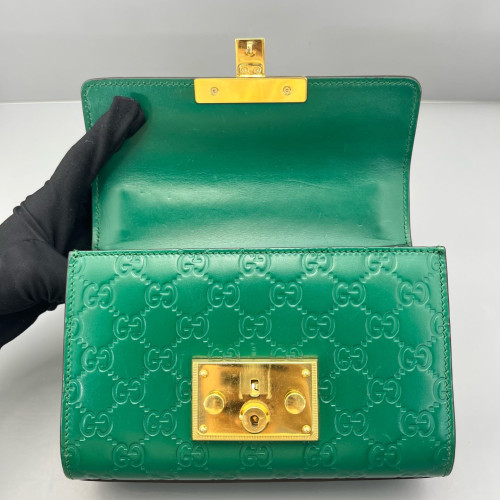 Gucci Small Padlock Shoulder Bag Guccissima Green